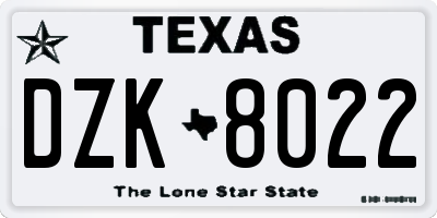 TX license plate DZK8022