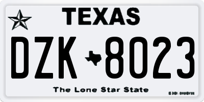 TX license plate DZK8023