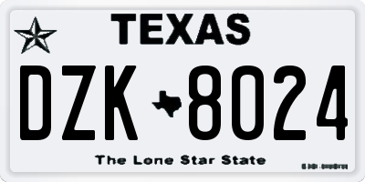 TX license plate DZK8024