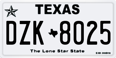 TX license plate DZK8025