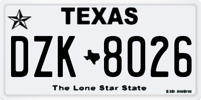 TX license plate DZK8026