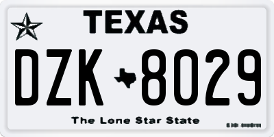 TX license plate DZK8029