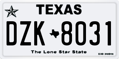 TX license plate DZK8031