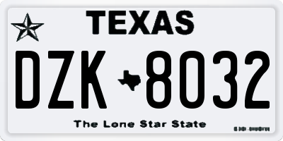 TX license plate DZK8032