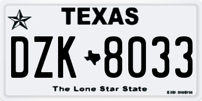 TX license plate DZK8033