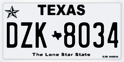 TX license plate DZK8034