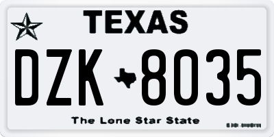 TX license plate DZK8035