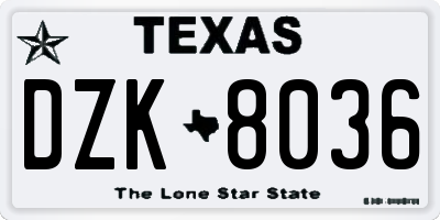 TX license plate DZK8036