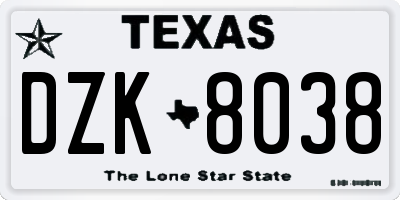 TX license plate DZK8038