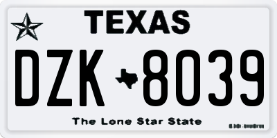 TX license plate DZK8039