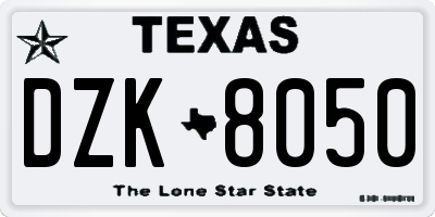 TX license plate DZK8050