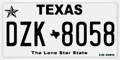 TX license plate DZK8058