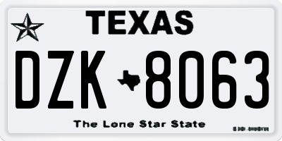 TX license plate DZK8063