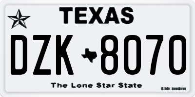 TX license plate DZK8070