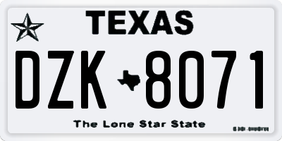 TX license plate DZK8071