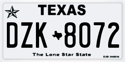 TX license plate DZK8072