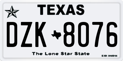 TX license plate DZK8076