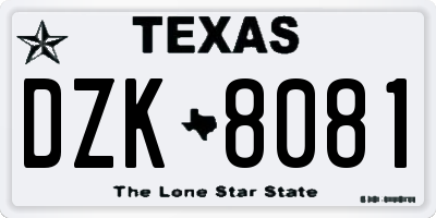 TX license plate DZK8081