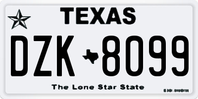 TX license plate DZK8099