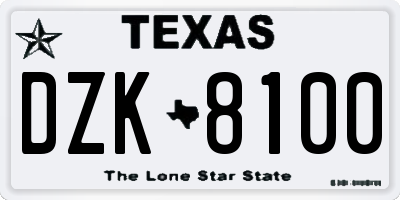 TX license plate DZK8100