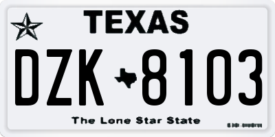 TX license plate DZK8103