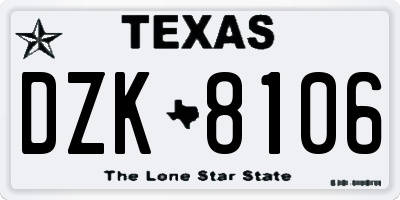 TX license plate DZK8106