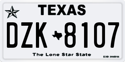 TX license plate DZK8107