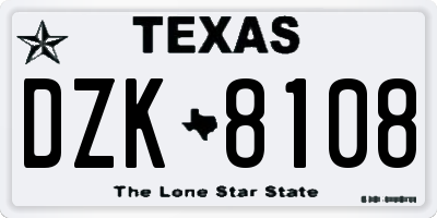 TX license plate DZK8108