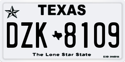 TX license plate DZK8109