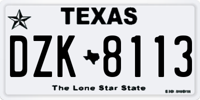 TX license plate DZK8113