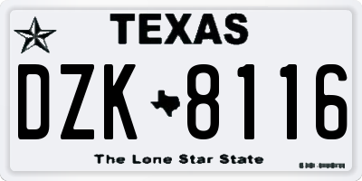 TX license plate DZK8116