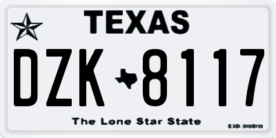TX license plate DZK8117