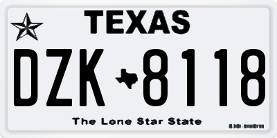 TX license plate DZK8118