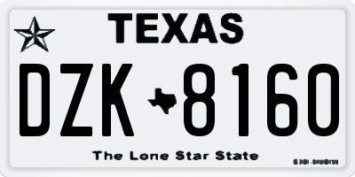 TX license plate DZK8160