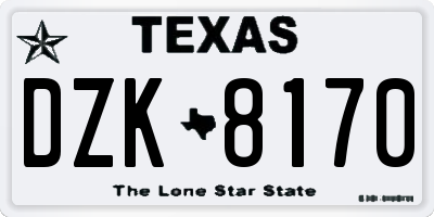 TX license plate DZK8170