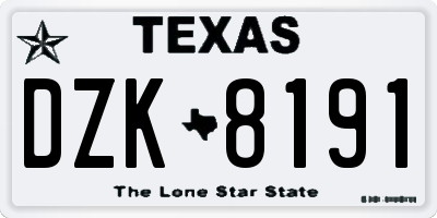 TX license plate DZK8191