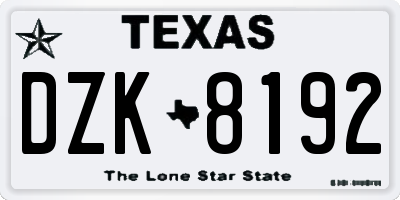 TX license plate DZK8192