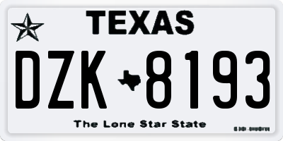 TX license plate DZK8193
