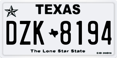 TX license plate DZK8194