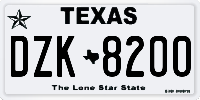 TX license plate DZK8200
