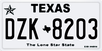 TX license plate DZK8203