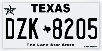 TX license plate DZK8205
