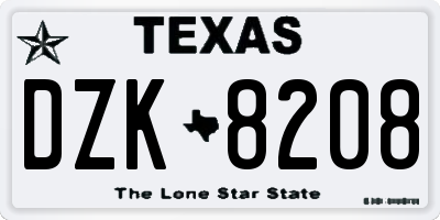 TX license plate DZK8208