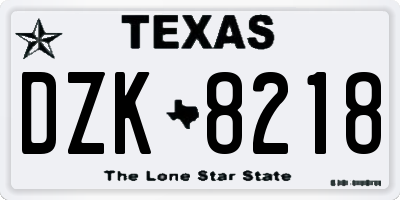 TX license plate DZK8218