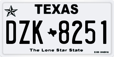 TX license plate DZK8251