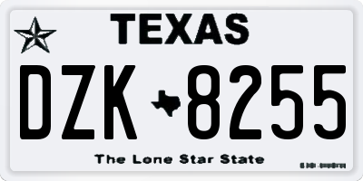 TX license plate DZK8255