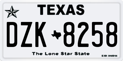TX license plate DZK8258