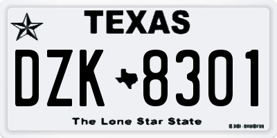 TX license plate DZK8301