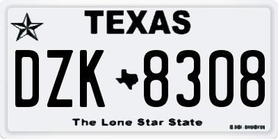TX license plate DZK8308