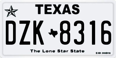TX license plate DZK8316